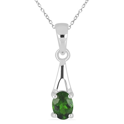 BUY STERLING SILVER NATURAL CHROME DIOPSIDE SINGLE STONE PENDANT